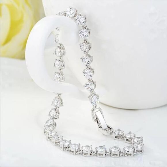 NEW 925 STERLING SILVER DIAMOND ROUND TENNIS BRACELET - Picture 5 of 6
